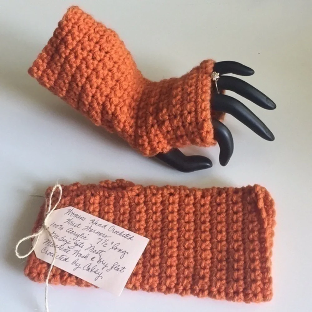 Handmade Fingerless Gaming Writing Glove Rust Orange Crochet Fall Winter